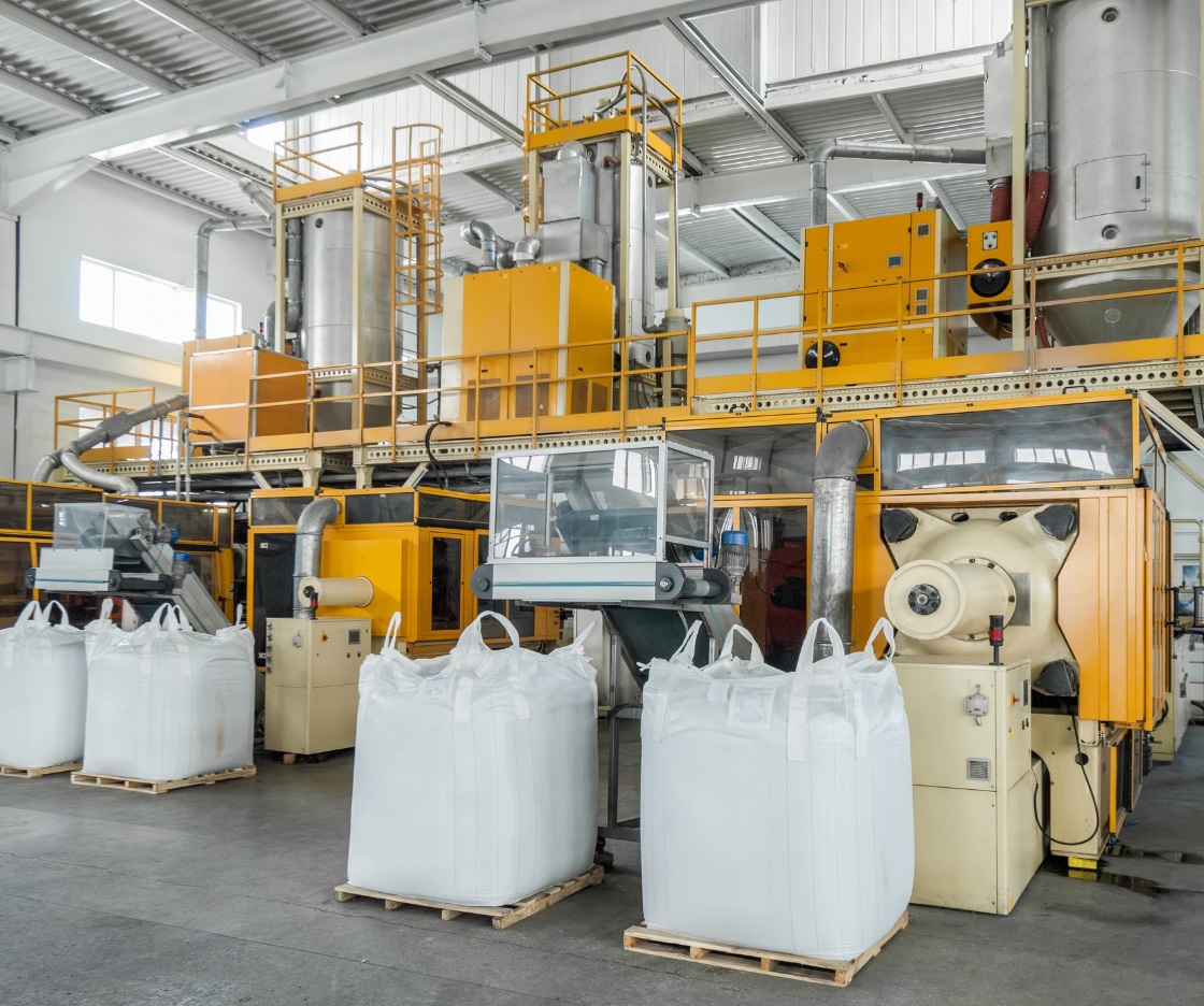 Industrial facility with bulk material bags